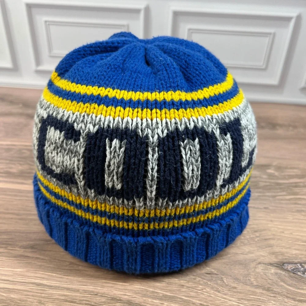Gymboree Knit Beanie Kids Size M Blue Yellow COOL Graphic Striped Winter Hat